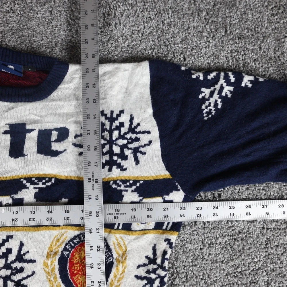 Miller Lite Ugly Christmas Sweater Mens Large Beer Reindeer Snowflake Holiday